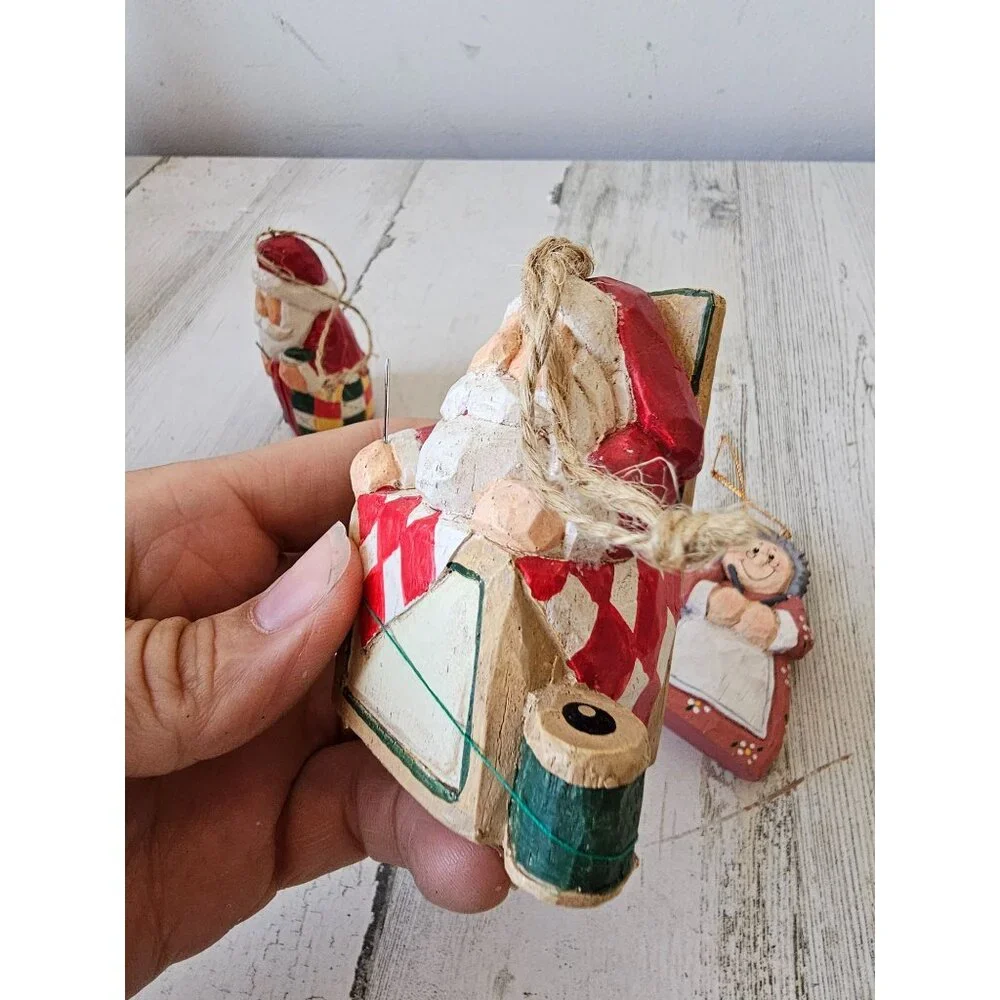 Vintage Eddie Walker knitter sore Santa ornament Mrs Claus knitting knitter Xmas